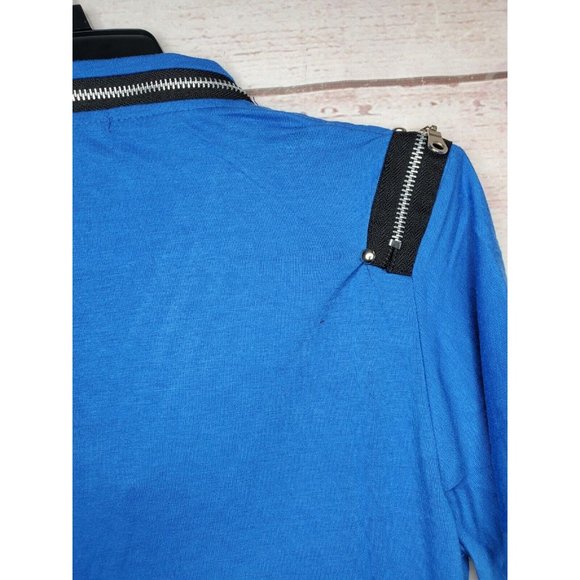 Vento Vassari Blue Zipper Design Slim Fit Zipper Collar Short Sleeve Med Shirt - Picture 7 of 12